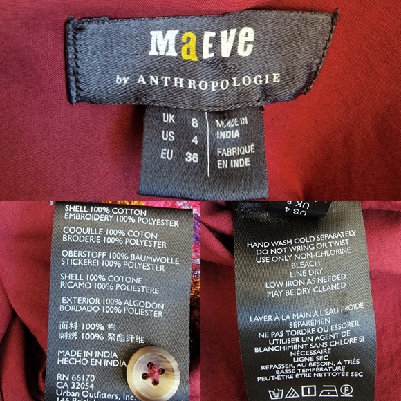 ANTHROPOLOGIE MAEVE Burgundy Embroidered Button Down 4. - Picture 8 of 8